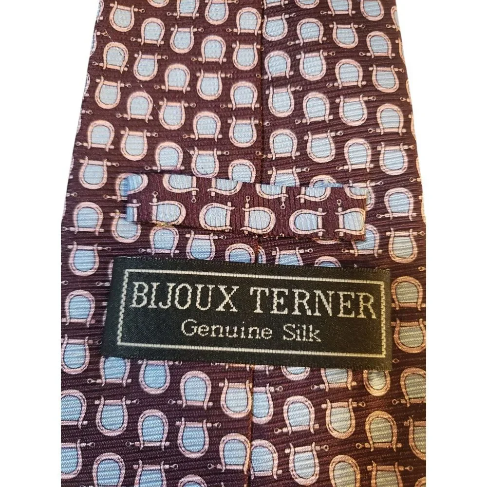 Bijoux Terner Mens Tie Necktie Designer Luxury Burgundy Blue Pink Stirrup Horses
